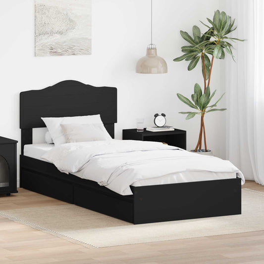 Storage Bed with Drawer Engineered Wood Length 190 cm Black 90 cm