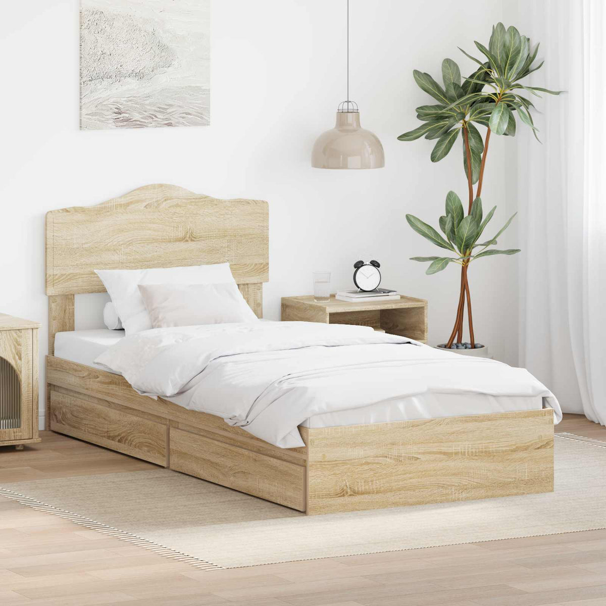 vidaXL Storage Bed with Drawer Engineered Wood Length 200 cm Sonoma oak