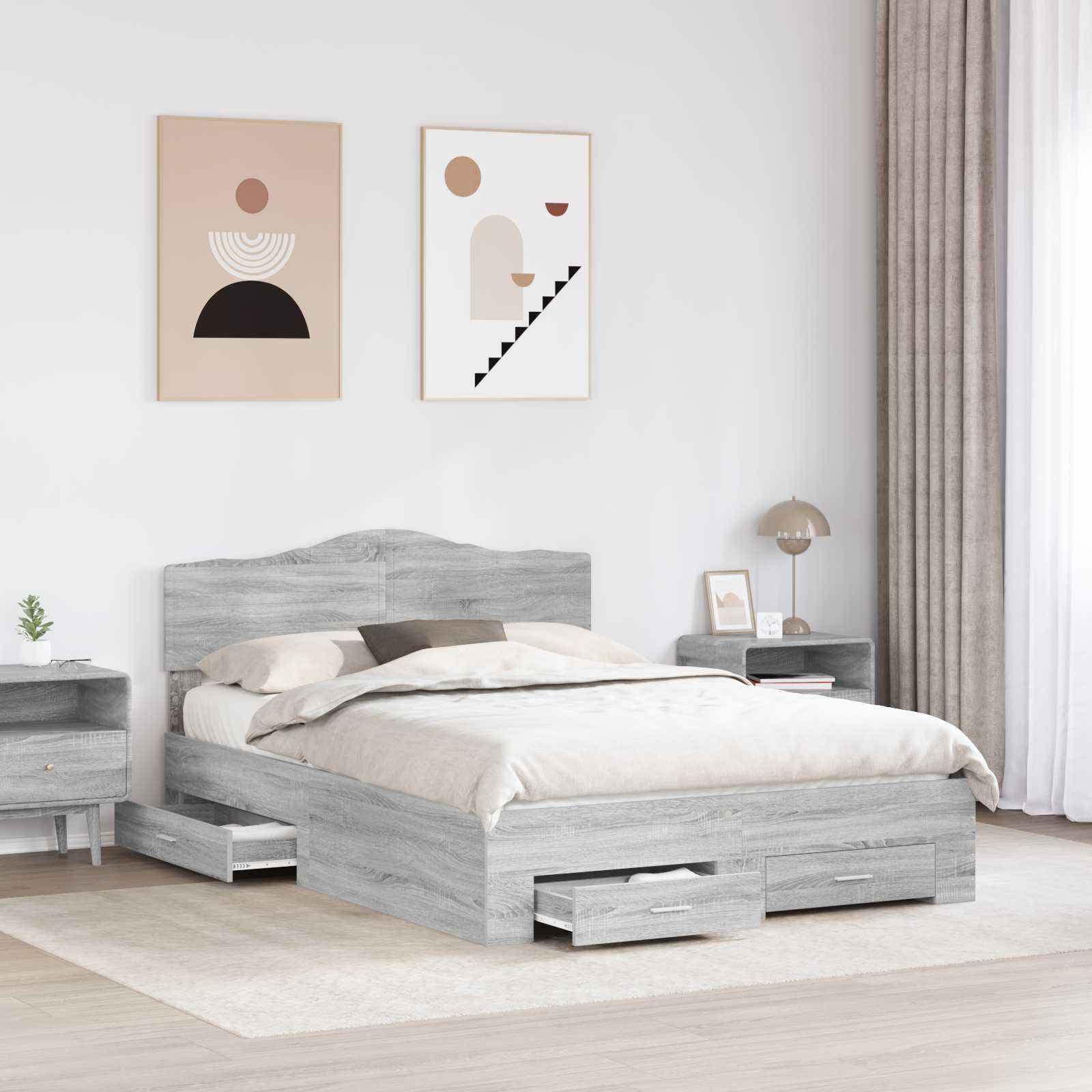 vidaXL Bed Frame with Drawer Grey Sonoma 160 x 200 cm Engineered Wood 3