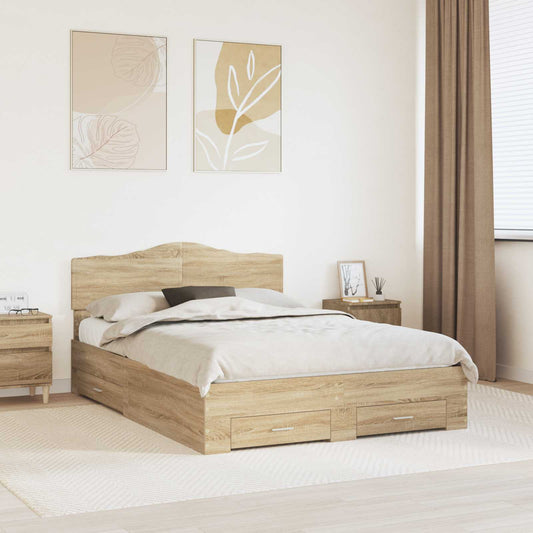 vidaXL Bed Frame with Drawer Sonoma Oak 150 x 200 cm Engineered Wood 1