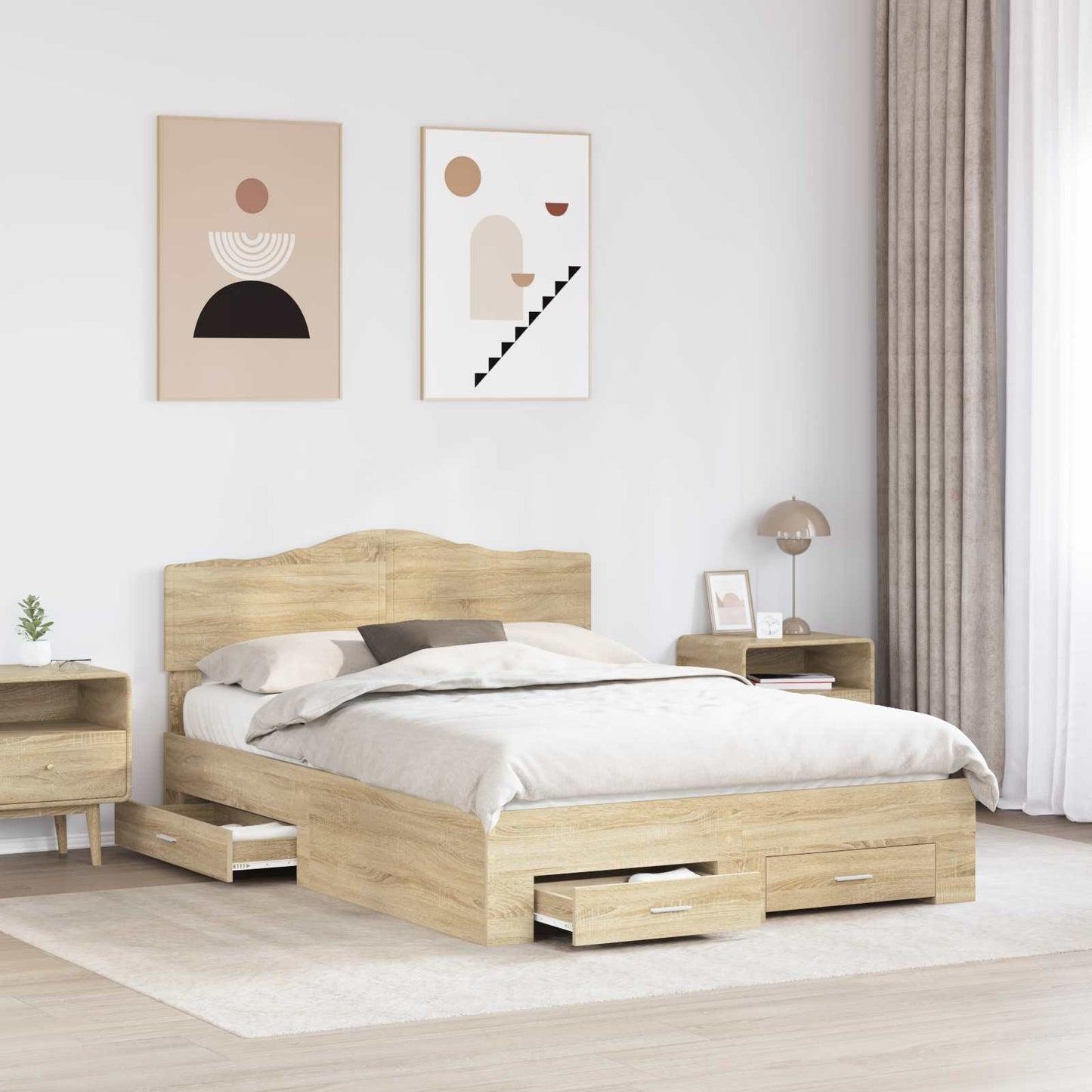vidaXL Bed Frame with Drawer Sonoma Oak 150 x 200 cm Engineered Wood 3