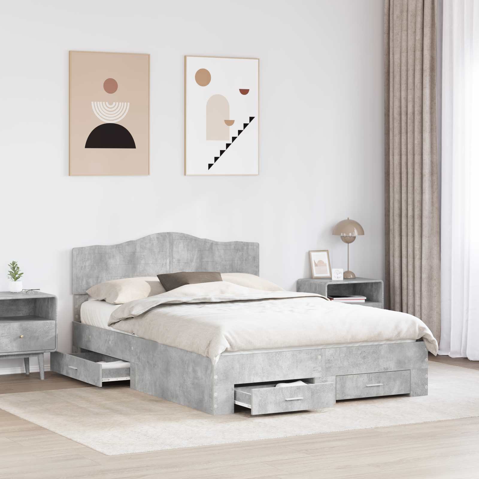 vidaXL Bed Frame Concrete Grey 150 x 200 cm Engineered Wood 3