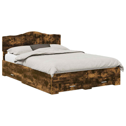 vidaXL Bed Frame with Drawer Smoked Oak 150 x 200 cm Engineered Wood 2