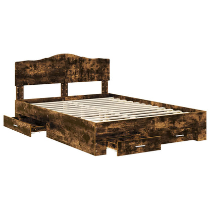 vidaXL Bed Frame with Drawer Smoked Oak 150 x 200 cm Engineered Wood 5
