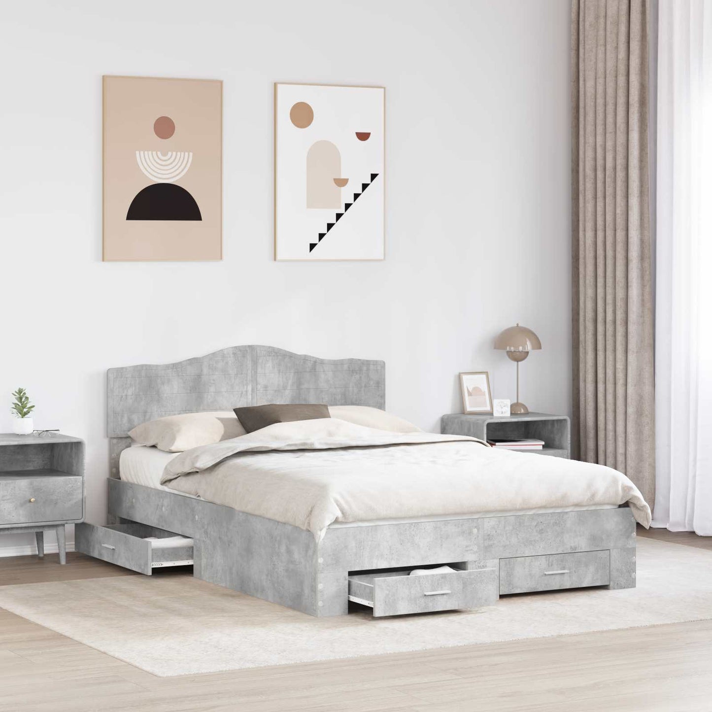 vidaXL Bed Frame Concrete Grey 140 x 200 cm Engineered Wood 3
