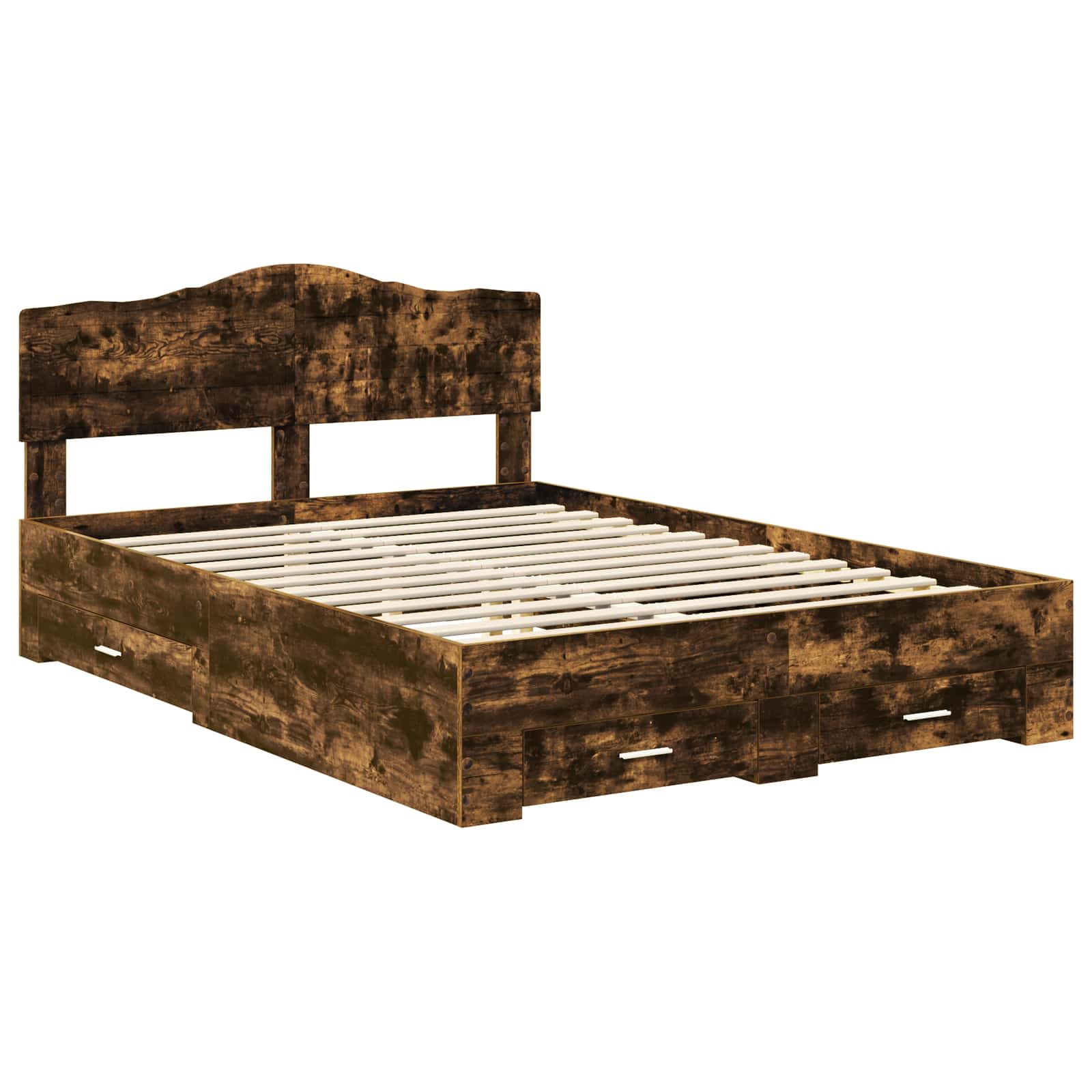 vidaXL Bed Frame with Drawer Smoked Oak 140 x 200 cm Engineered Wood 4