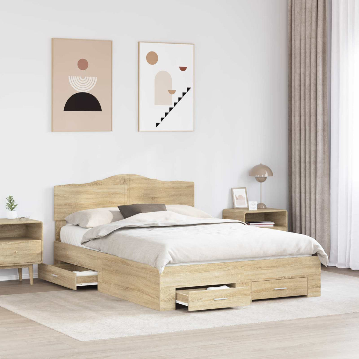 Bed Frame 140 x 190 cm Engineered Wood Length 190 cm Width 140 cm Sonoma oak