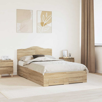 vidaXL Bed Frame with Drawer Sonoma Oak 135 x 190 cm Engineered Wood 1