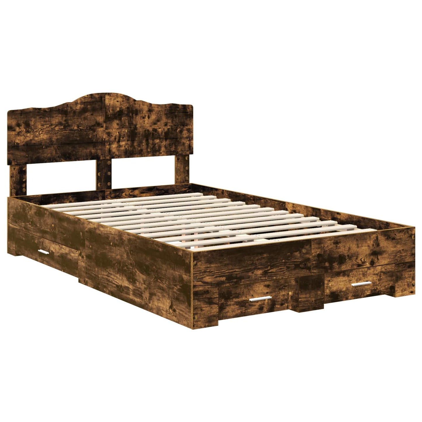 vidaXL Bed Frame with Drawer Smoked Oak 135 x 190 cm Engineered Wood 4