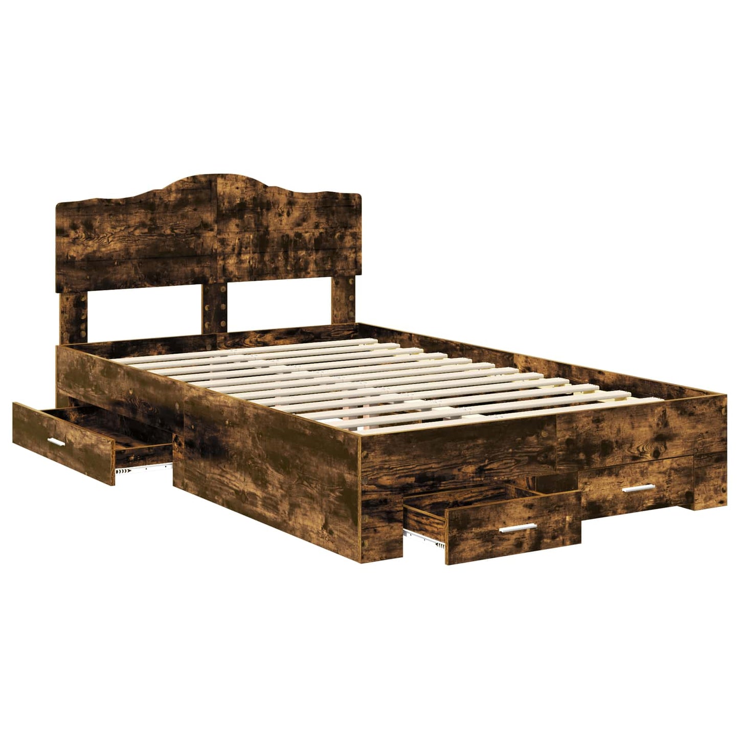 vidaXL Bed Frame with Drawer Smoked Oak 135 x 190 cm Engineered Wood 5