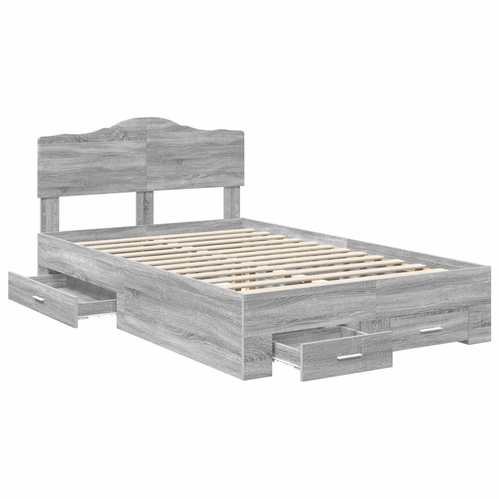 vidaXL Bed Frame with Drawer Grey Sonoma 135 x 190 cm Engineered Wood 5