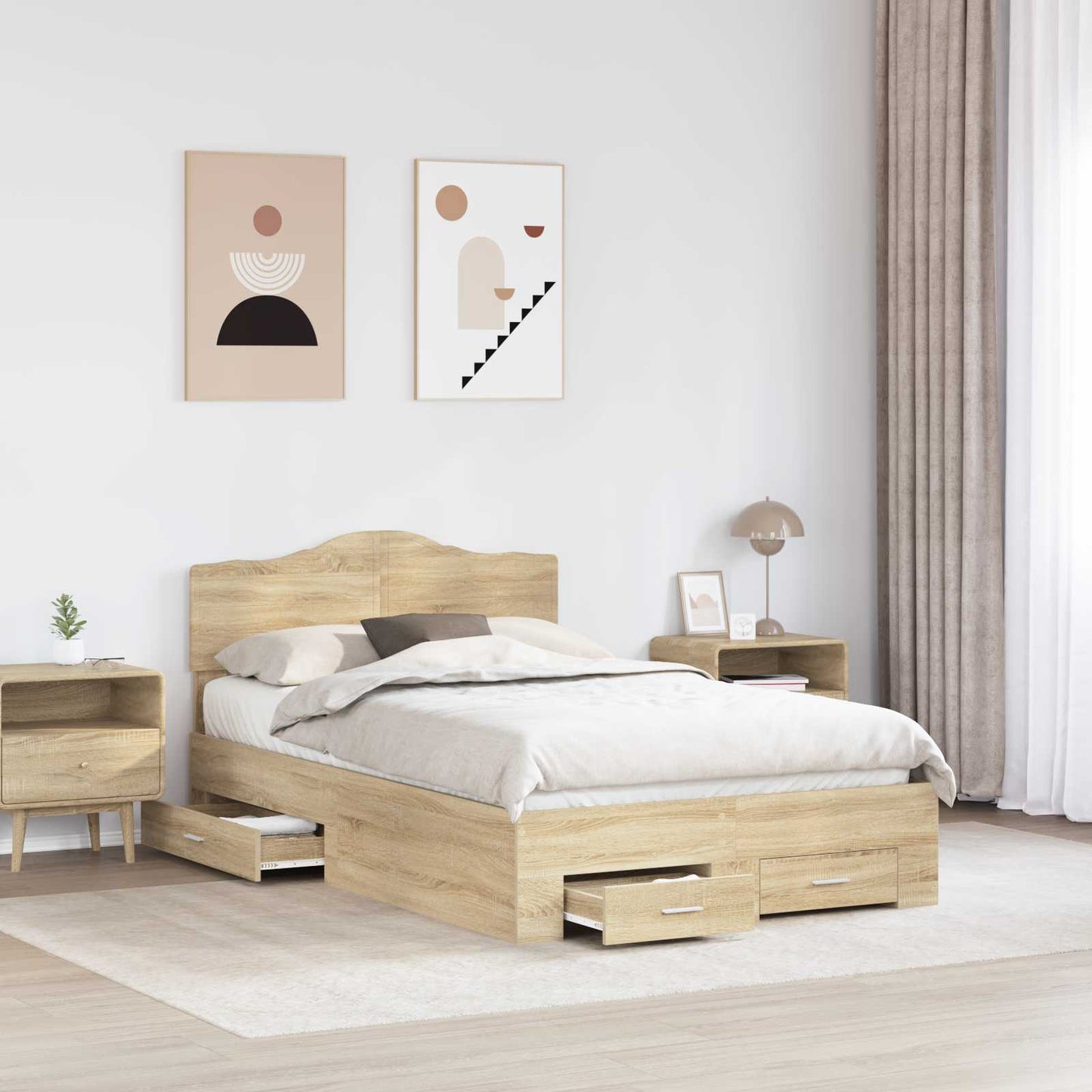vidaXL Bed Frame with Drawer Sonoma Oak 120 x 200 cm Engineered Wood 3