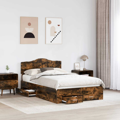 vidaXL Bed Frame with Drawer Smoked Oak 120 x 200 cm Engineered Wood 3
