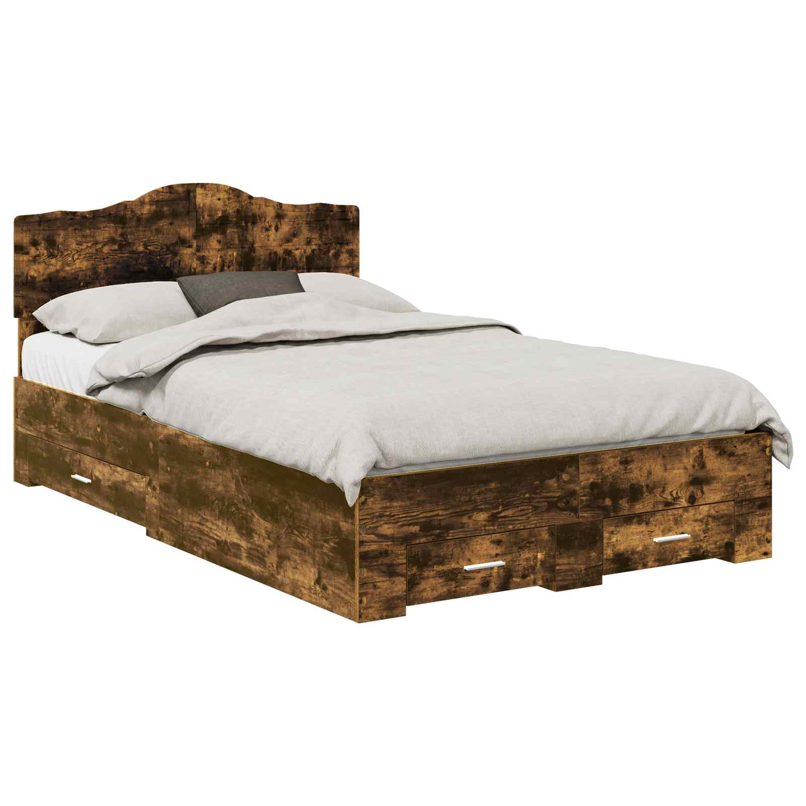 vidaXL Bed Frame with Drawer Smoked Oak 120 x 190 cm Engineered Wood 2
