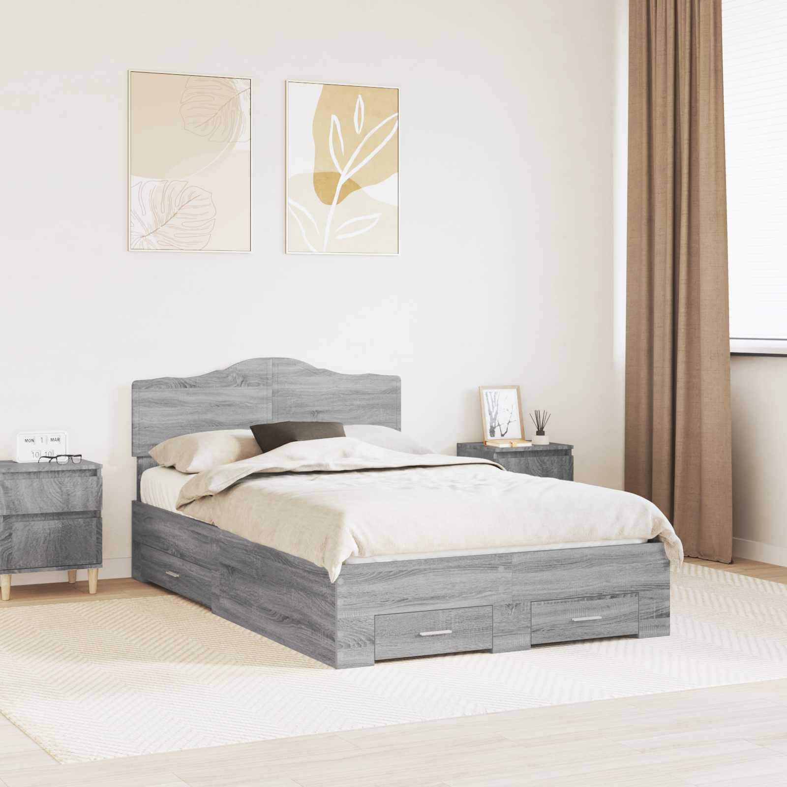 vidaXL Bed Frame with Drawer Grey Sonoma 120 x 190 cm Engineered Wood 1