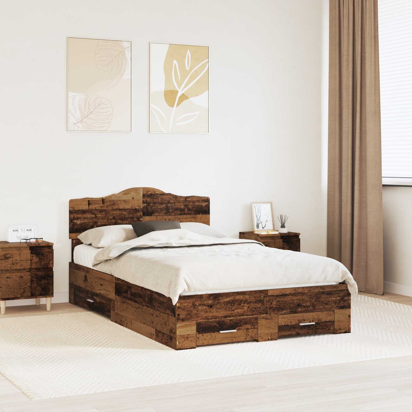 vidaXL Bed Frame with Drawer Old Wood 120 x 190 cm Engineered Wood 1