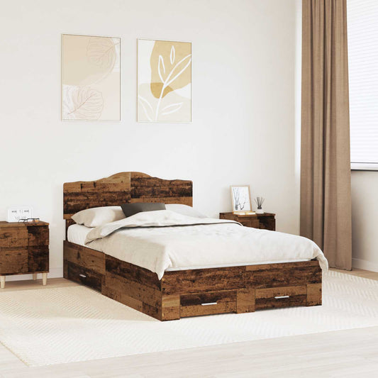 vidaXL Bed Frame with Drawer Old Wood 120 x 190 cm Engineered Wood 1