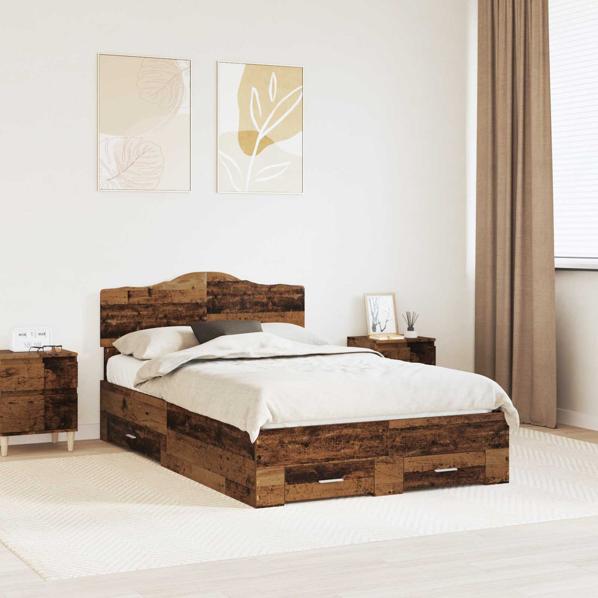 Bed Frame with Drawer 120 x 190 cm Engineered Wood Length 190 cm Width 120 cm Old wood