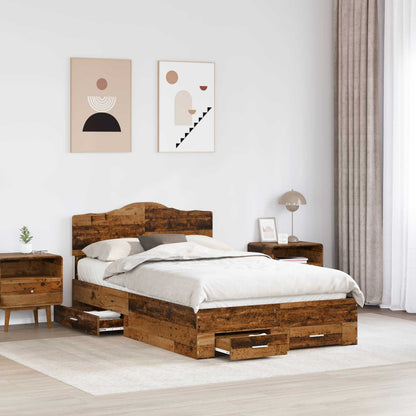 vidaXL Bed Frame with Drawer Old Wood 120 x 190 cm Engineered Wood 3