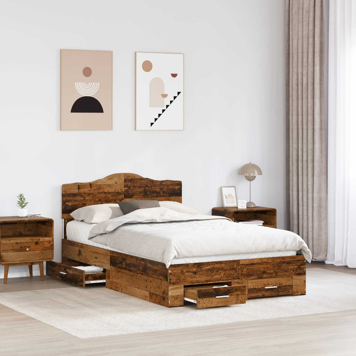 Bed Frame with Drawer 120 x 190 cm Engineered Wood Length 190 cm Width 120 cm Old wood