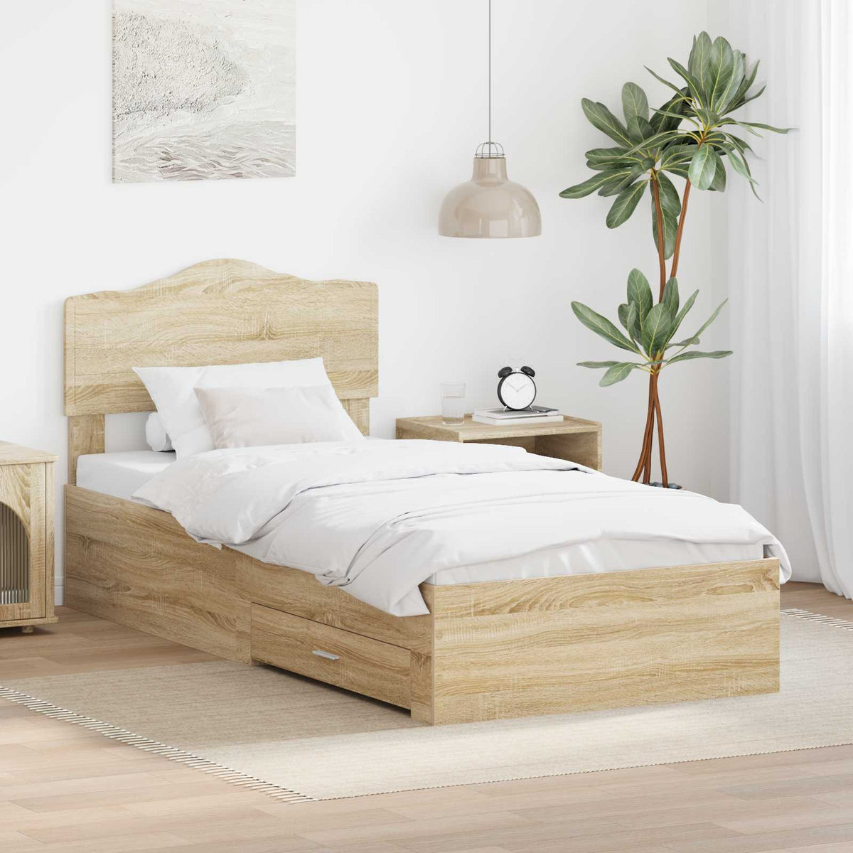 vidaXL Bed Frame with Drawer Engineered Wood Length 200 cm Sonoma oak