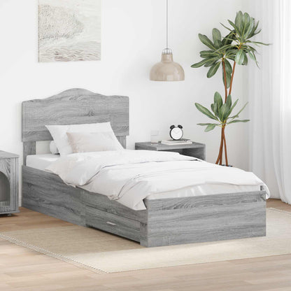 vidaXL Bed Frame with Drawer Engineered Wood Length 200 cm Grey sonoma