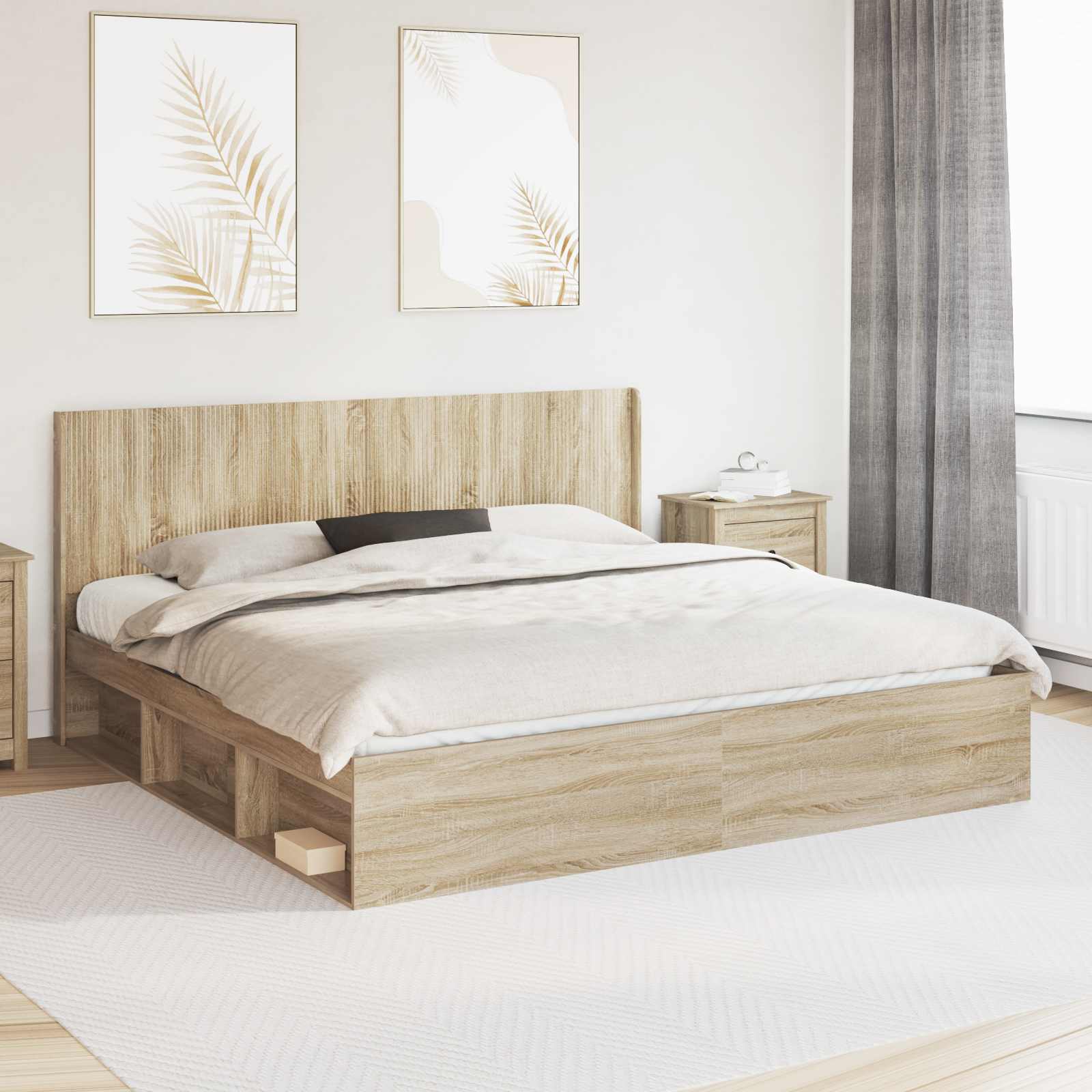 vidaXL Bed Frame with Storage and Headboard Sonoma Oak 200 x 200 cm 1