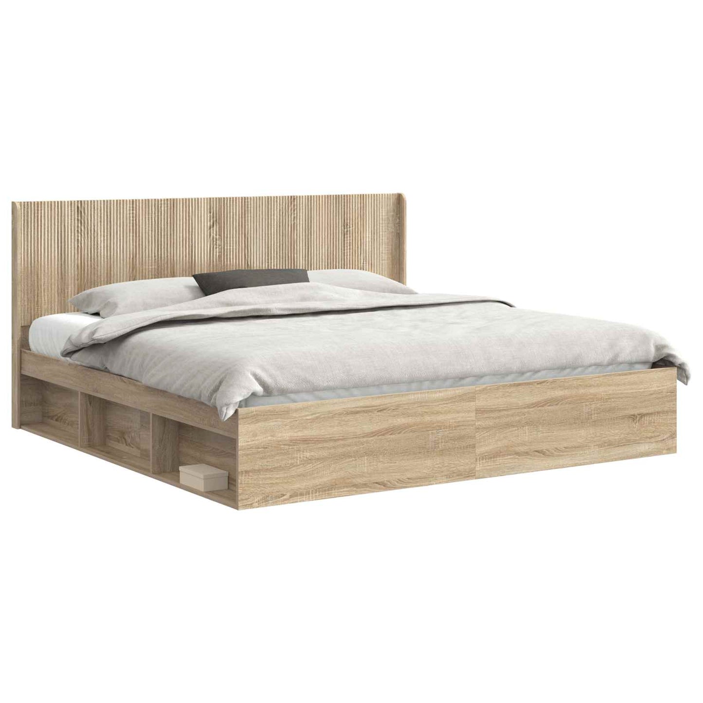 vidaXL Bed Frame with Storage and Headboard Sonoma Oak 200 x 200 cm 2