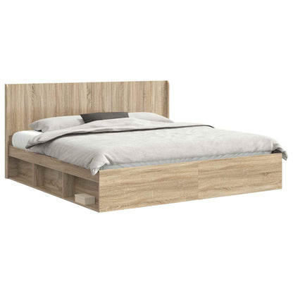 vidaXL Bed Frame with Storage and Headboard Sonoma Oak 200 x 200 cm 2