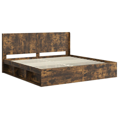 vidaXL Bed Frame with Storage and Headboard Smoked Oak 200 x 200 cm 4