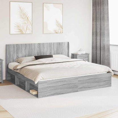 vidaXL Bed Frame with Storage and Headboard Grey Sonoma 200 x 200 cm 1