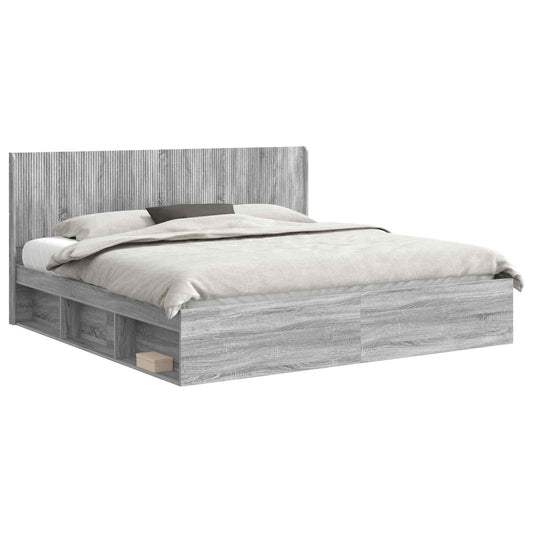 vidaXL Bed Frame with Storage and Headboard Grey Sonoma 200 x 200 cm 2