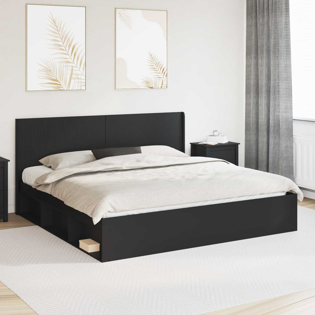 vidaXL Bed Frame with Storage and Headboard Black 180 x 200 cm 1