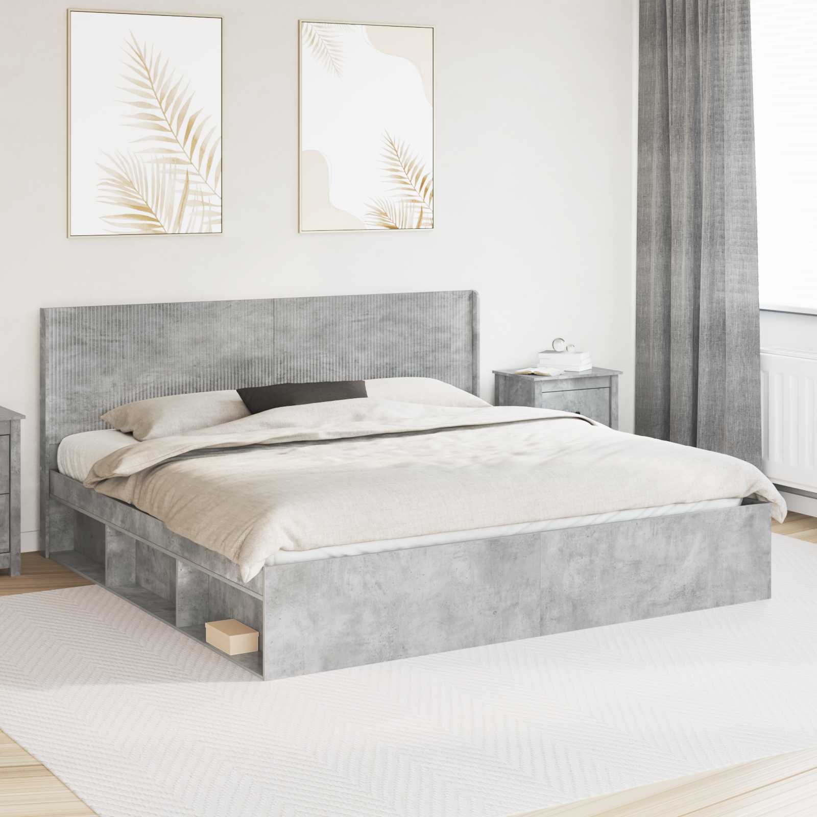 vidaXL Bed Frame with Storage and Headboard Concrete Grey 180 x 200 cm 1