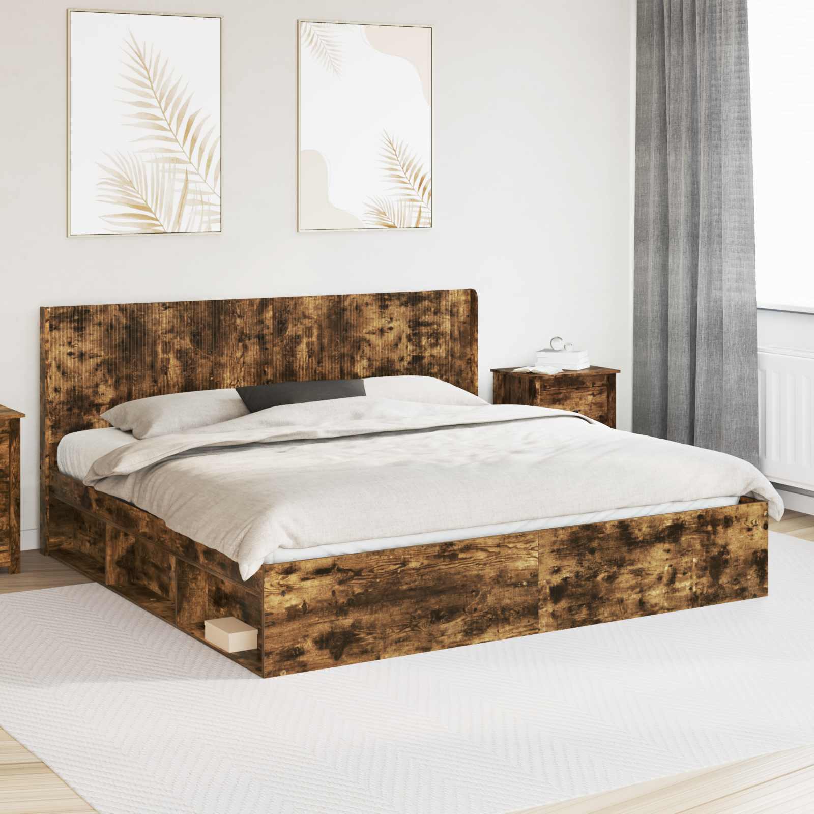 vidaXL Bed Frame with Storage and Headboard Smoked Oak 180 x 200 cm 1