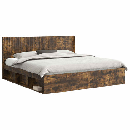 vidaXL Bed Frame with Storage and Headboard Smoked Oak 180 x 200 cm 2