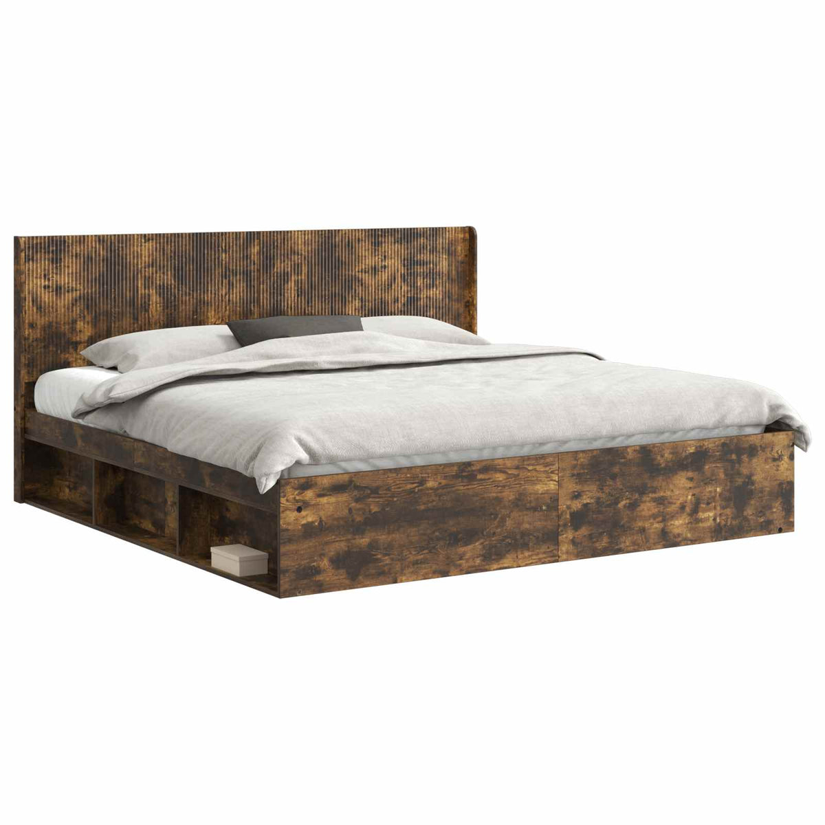 Bed Frame with Storage and Headboard Length 200 cm Smoked oak 180 cm