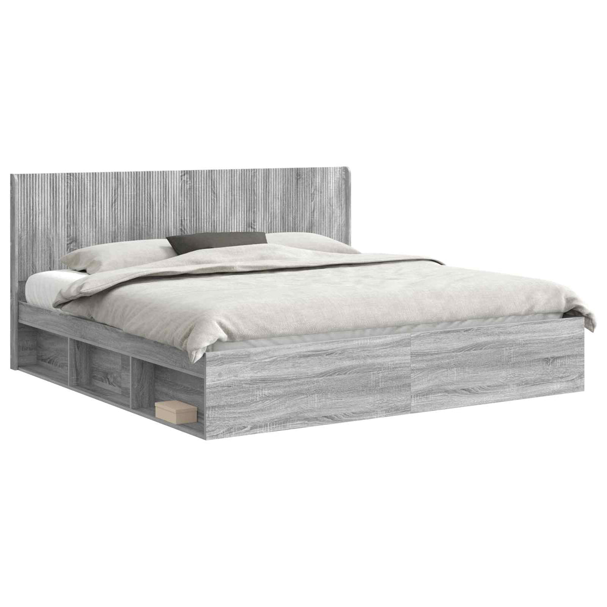 Bed Frame with Storage and Headboard Length 200 cm Grey sonoma 180 cm