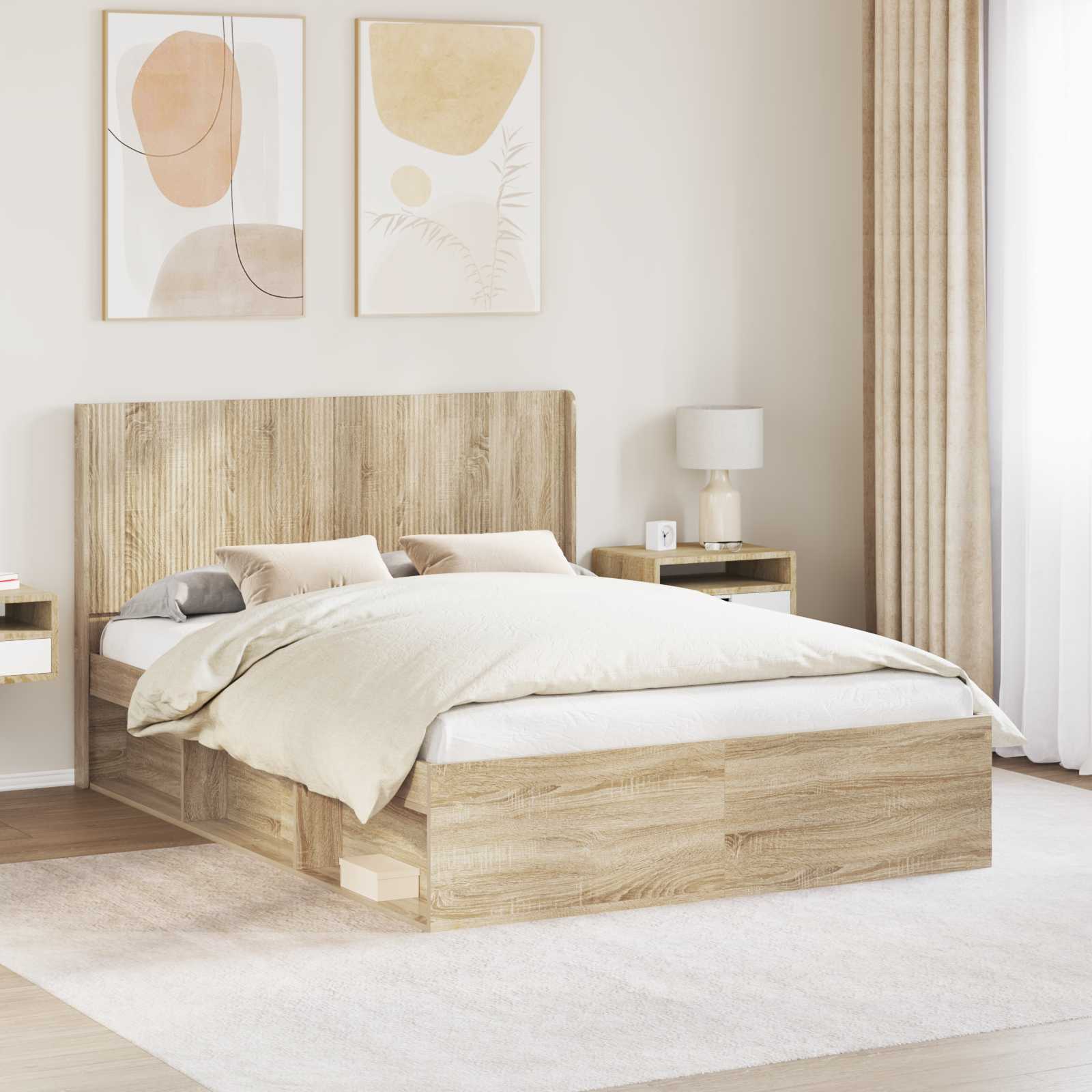 vidaXL Bed Frame with Storage and Headboard 2 pcs Engineered Wood 1