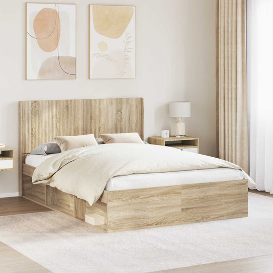 vidaXL Bed Frame with Storage and Headboard Sonoma Oak 150 x 200 cm 1