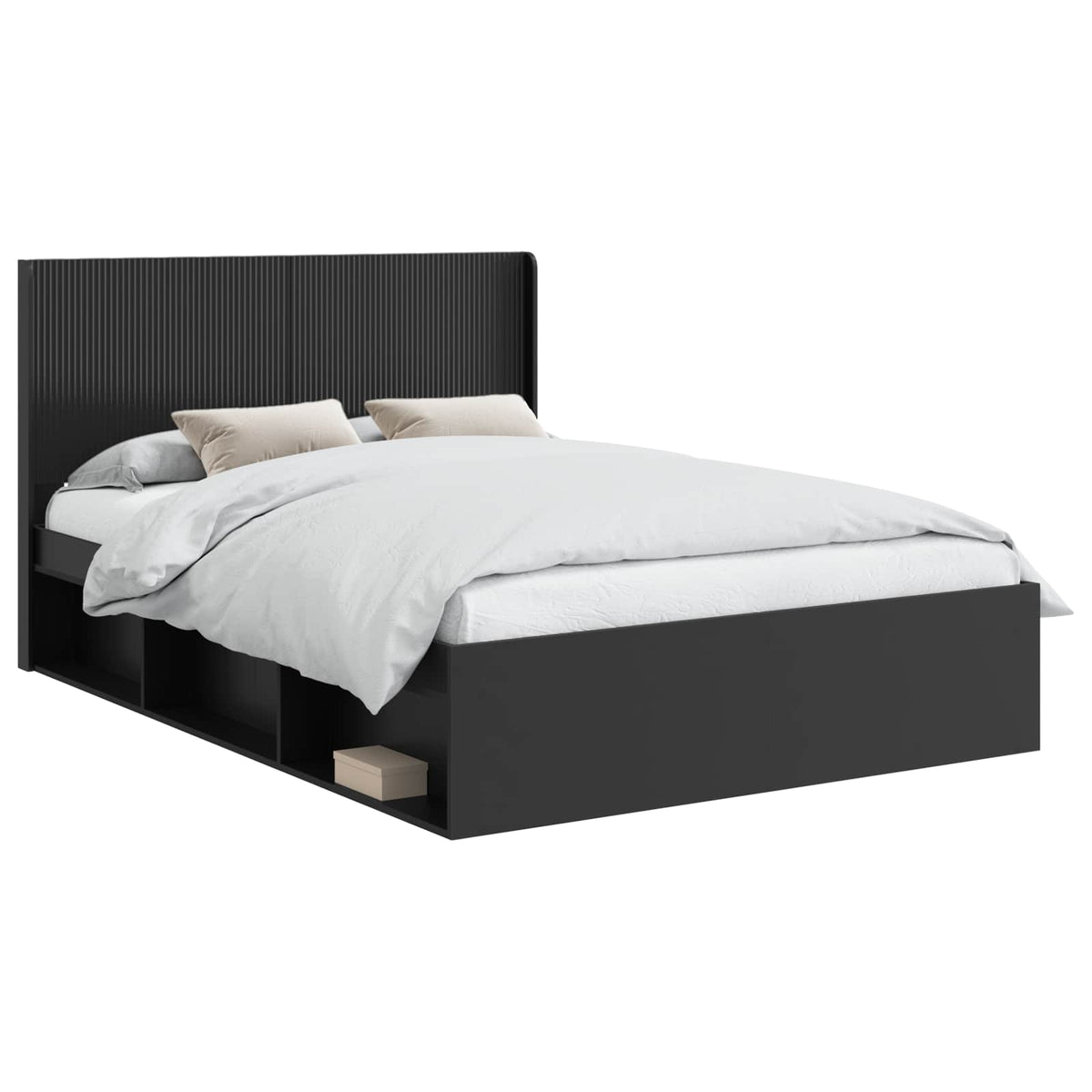 Bed Frame with Storage and Headboard 135 x 190 cm Length 190 cm Width 135 cm Black