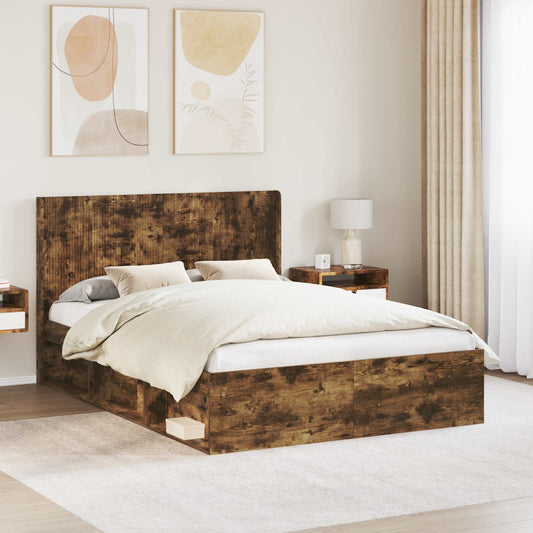 vidaXL Bed Frame with Storage and Headboard Smoked Oak 135 x 190 cm 1