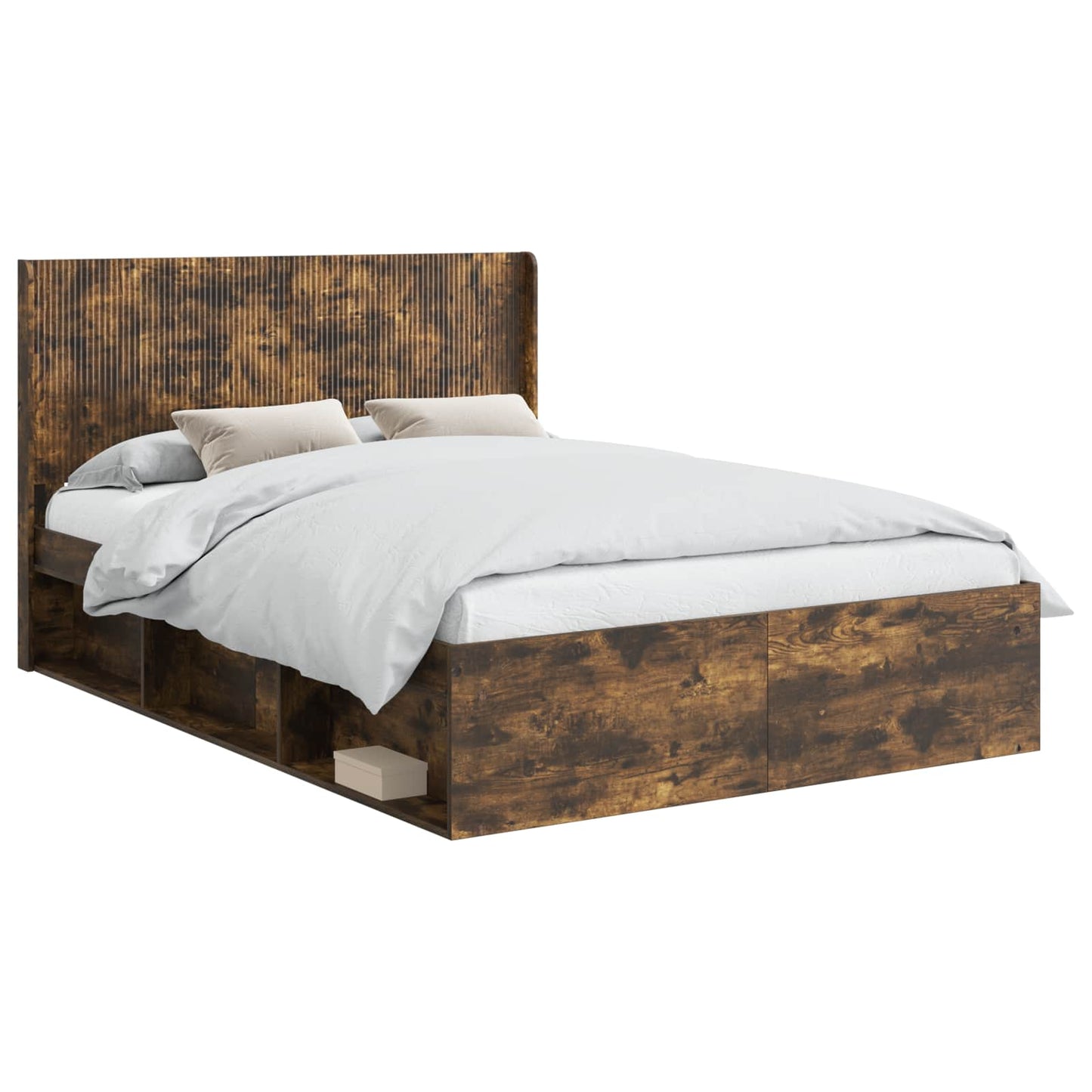 vidaXL Bed Frame with Storage and Headboard Smoked Oak 135 x 190 cm 2