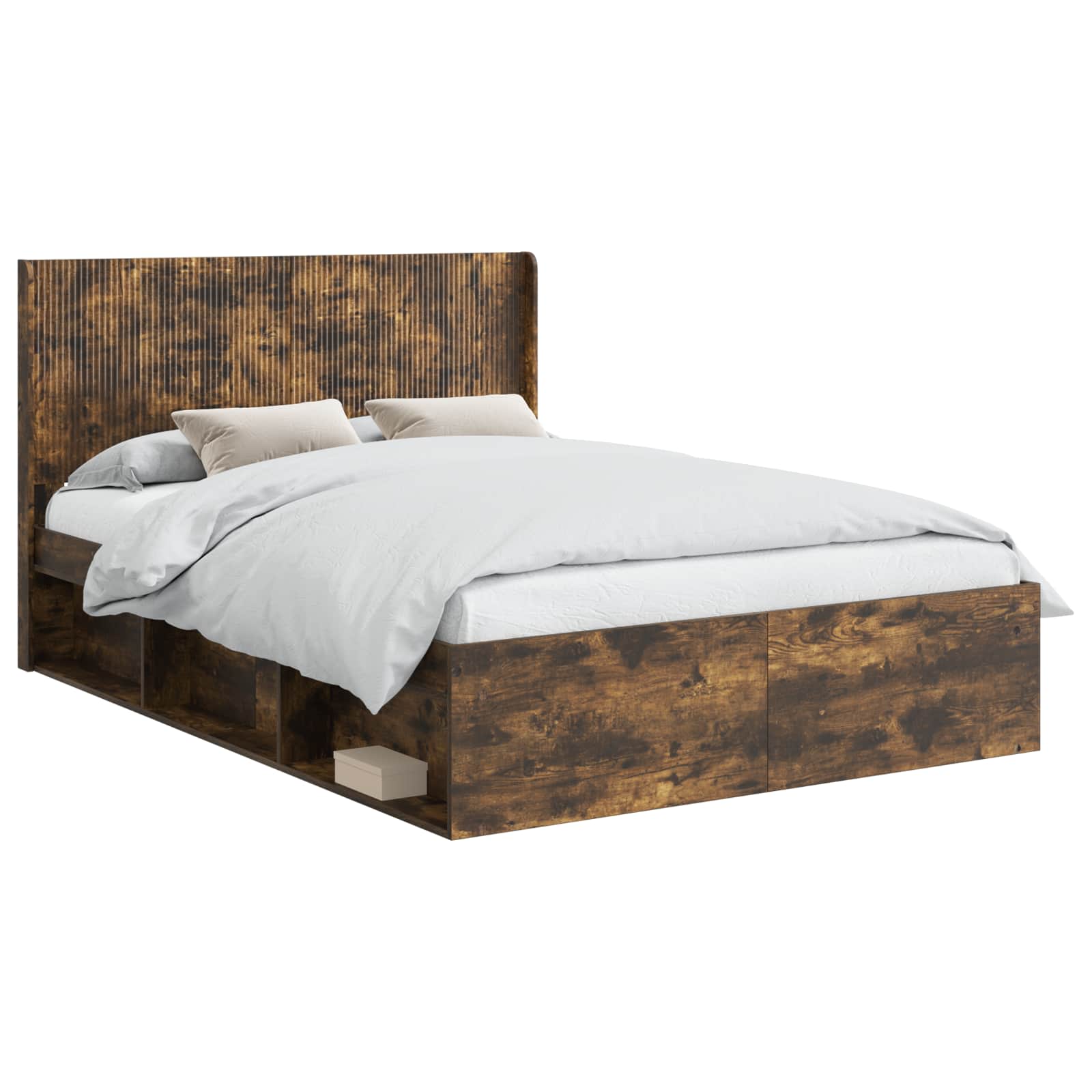 vidaXL Bed Frame with Storage and Headboard Smoked Oak 135 x 190 cm 2