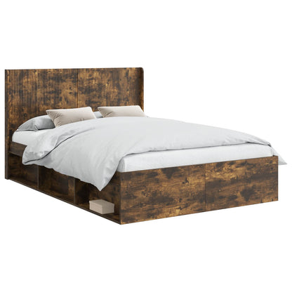 vidaXL Bed Frame with Storage and Headboard Smoked Oak 135 x 190 cm 2