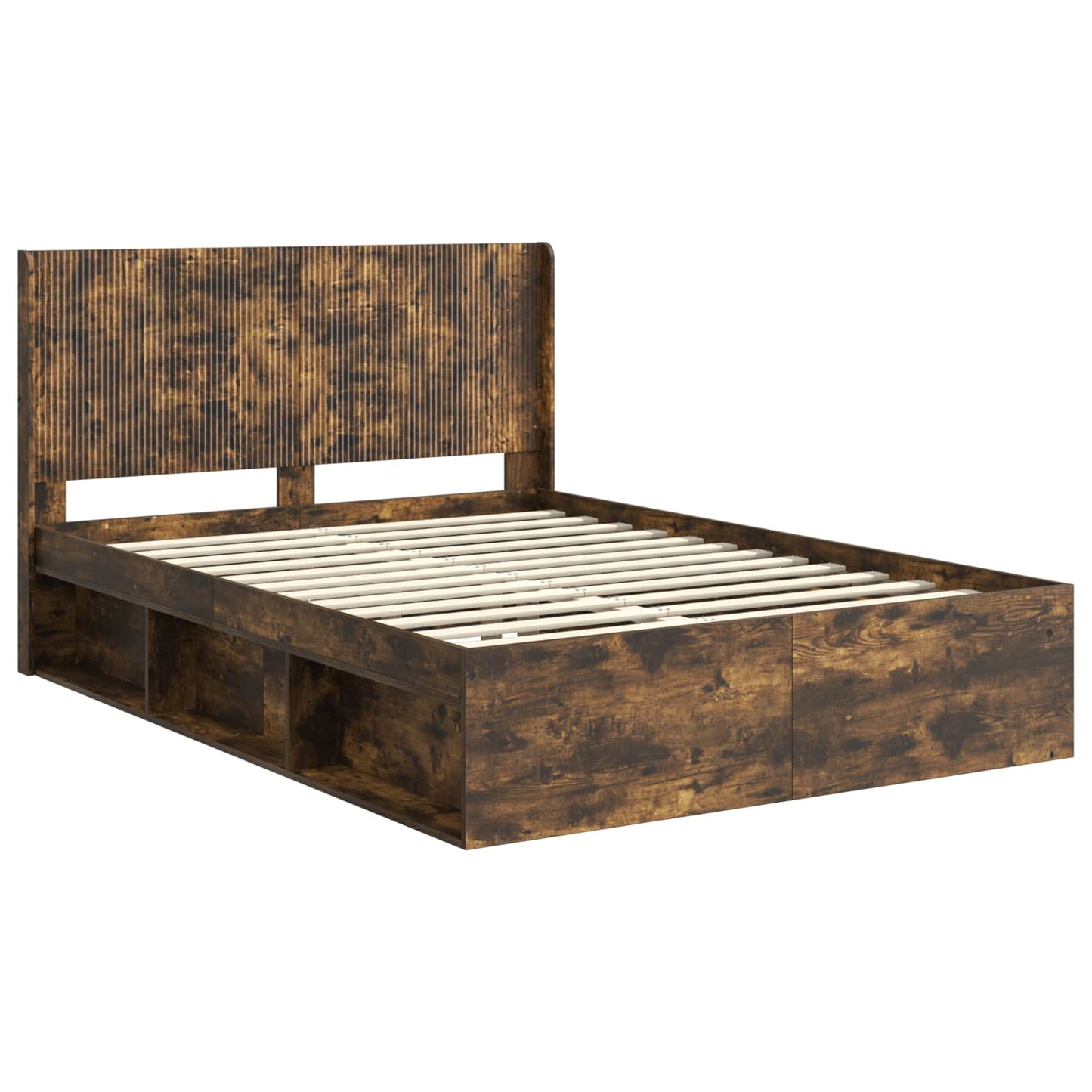 vidaXL Bed Frame with Storage and Headboard Smoked Oak 135 x 190 cm 4