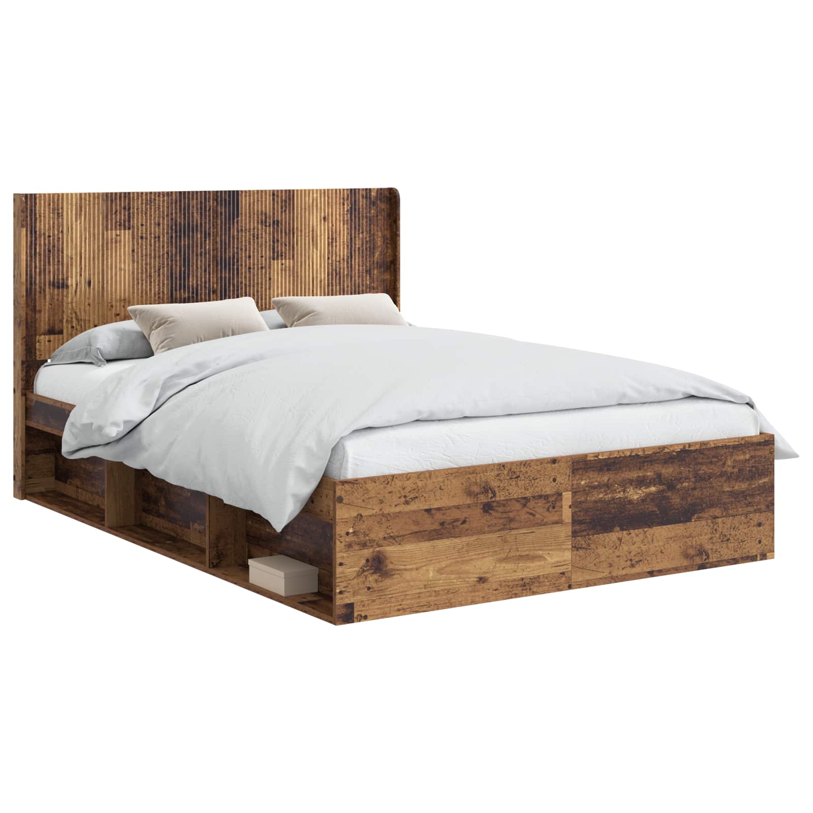 vidaXL Bed Frame with Storage and Headboard Old Wood 135 x 190 cm 2