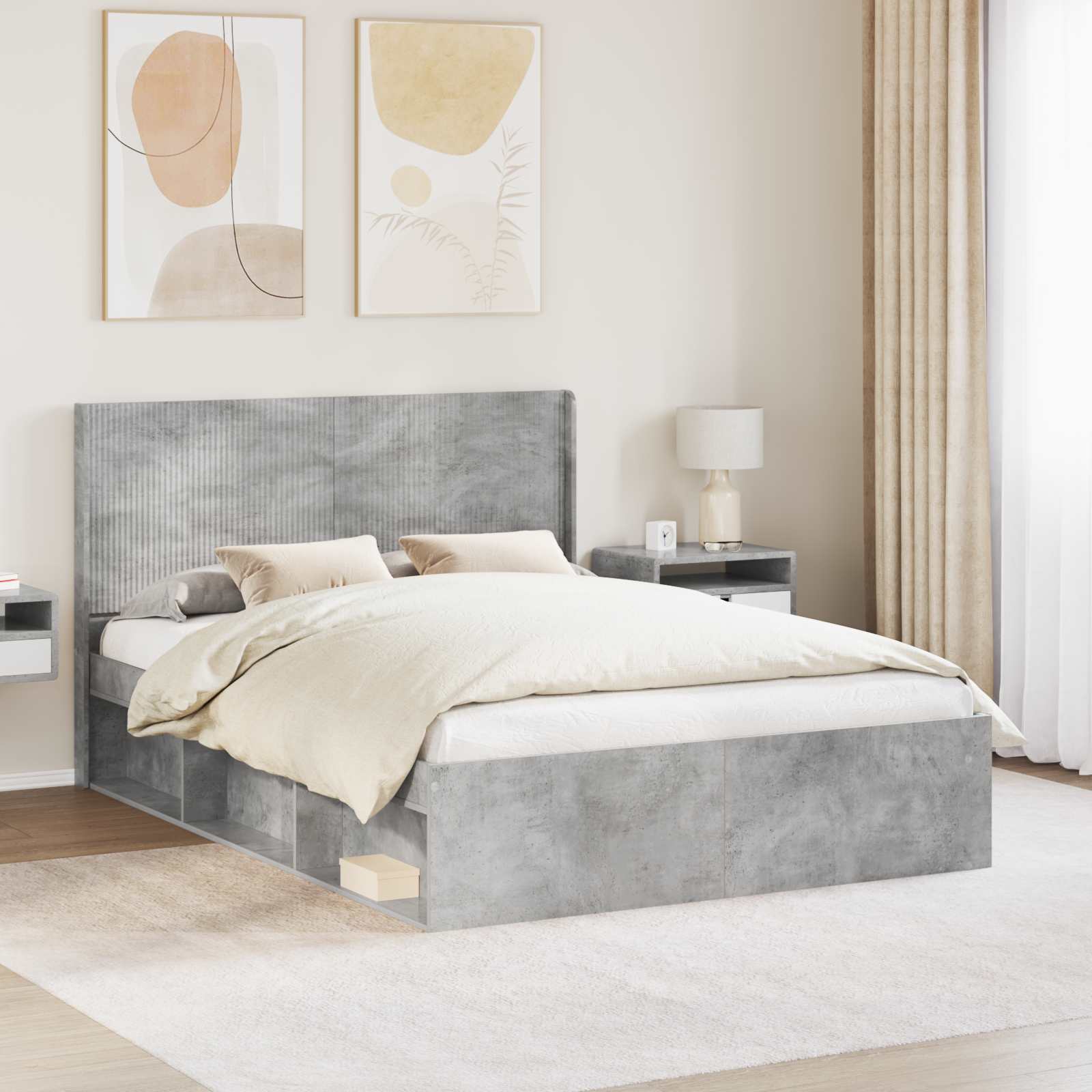 vidaXL Bed Frame with Storage and Headboard Concrete Grey 120 x 200 cm 1