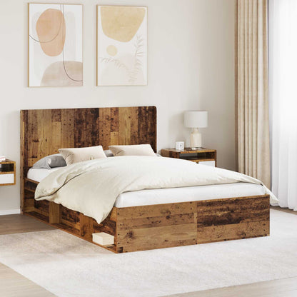 vidaXL Bed Frame with Storage and Headboard Old Wood 120 x 200 cm 1