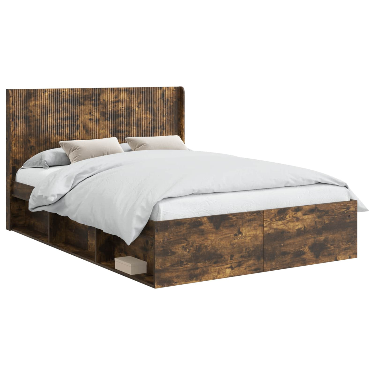 Bed Frame with Storage and Headboard 120 x 190 cm Length 190 cm Width 120 cm Smoked oak